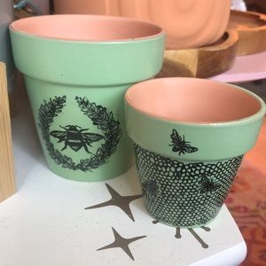 Painted Terracotta Bee Planter Pot Set
